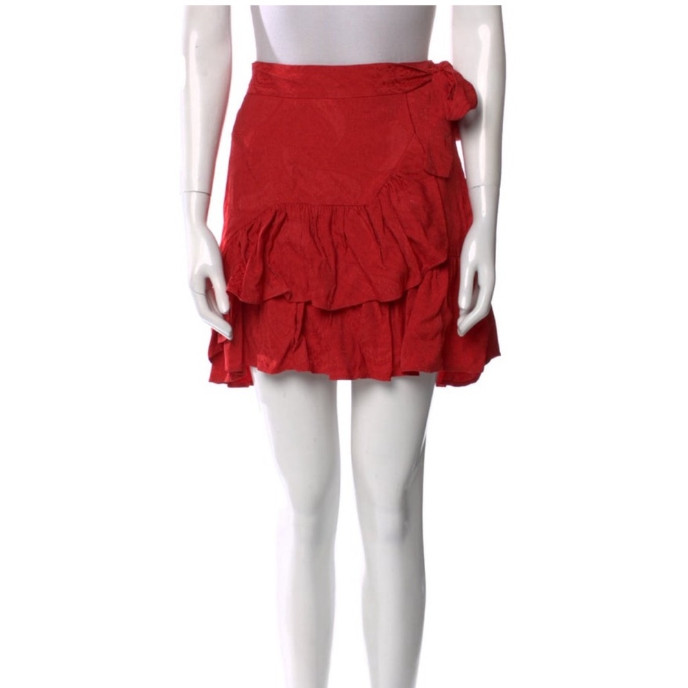 Maje Red Ruffled Mini Skirt